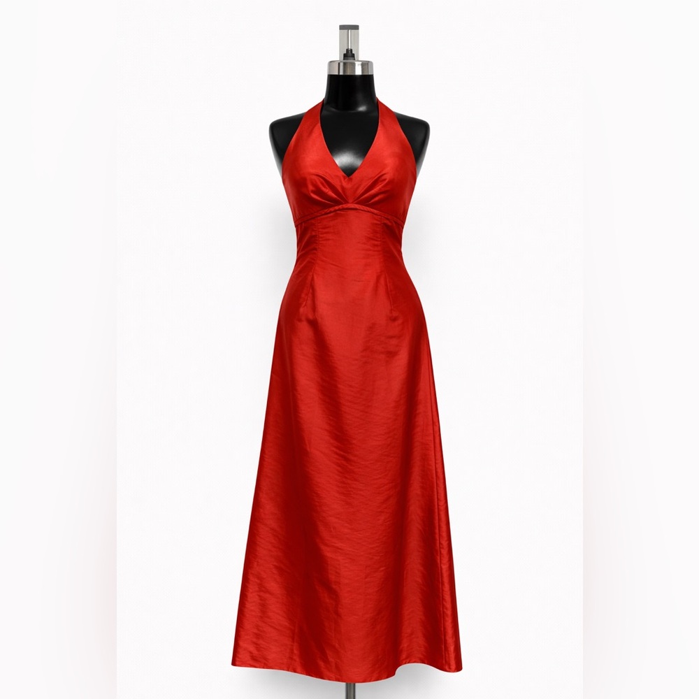 Red Backless Halter Evening Gown – Size 4